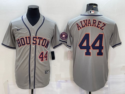 Men's Houston Astros #44 Yordan Alvarez Gray With Patch Cool Base Stitched Jersey